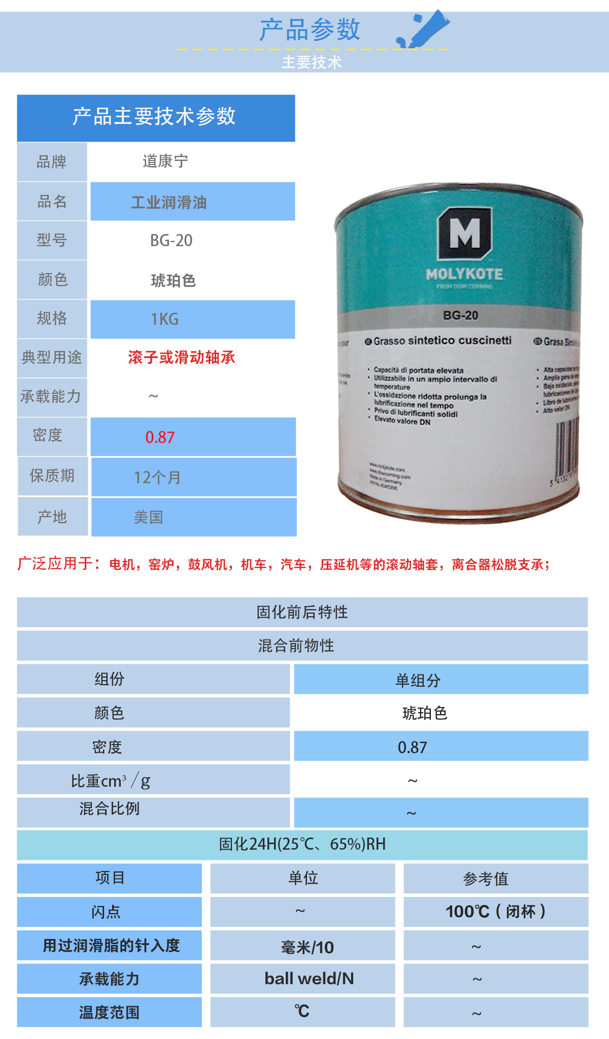 摩力克BG-20工業(yè)潤滑油的性能參數(shù)